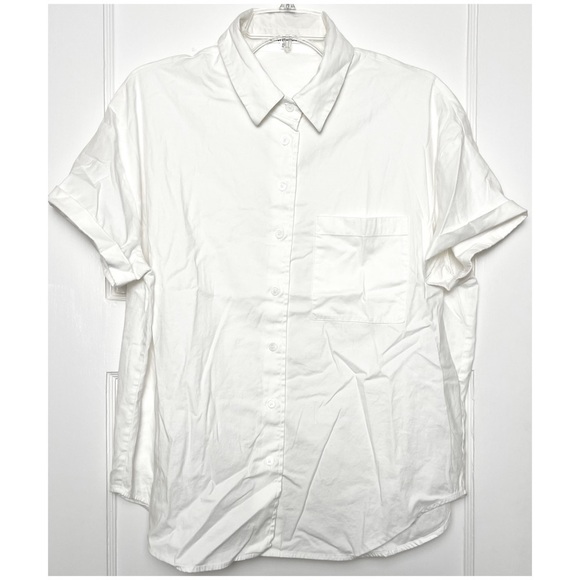 REFORMATION Organic Cotton Cuffed Short Sleeve Oversize Button Up Collar Shirt M - Picture 4 of 7
